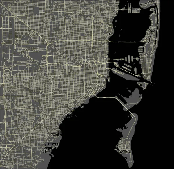 मियामी शहर का नक्शा, संयुक्त राज्य अमेरिका — स्टॉक वेक्टर
