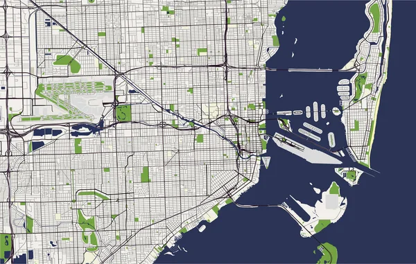 Mapa de la ciudad de Miami, Estados Unidos — Vector de stock