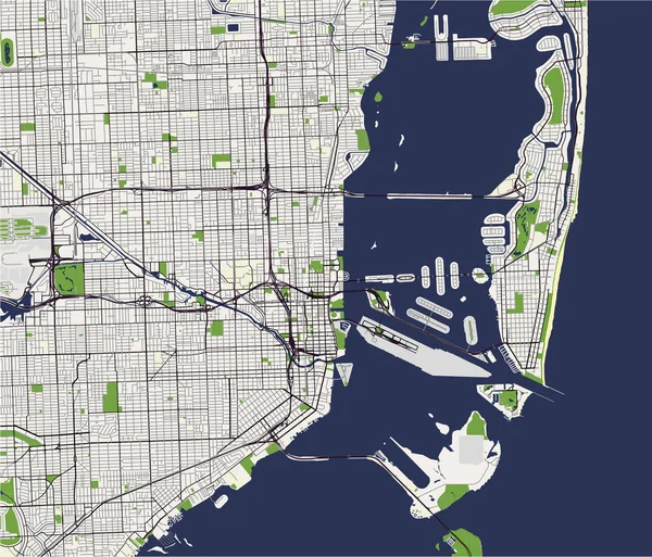 Mapa da cidade de Miami, EUA — Vetor de Stock