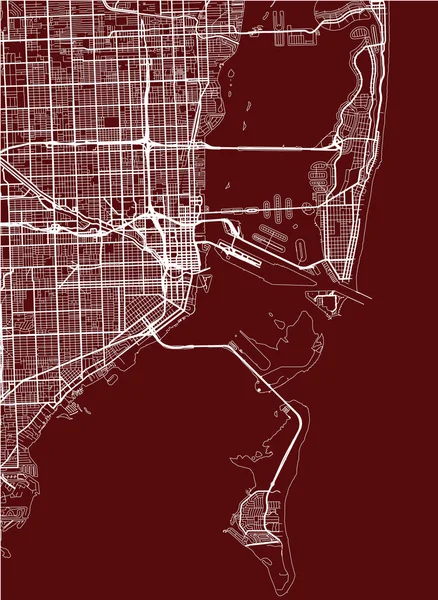 Mapa de la ciudad de Miami, Estados Unidos — Vector de stock