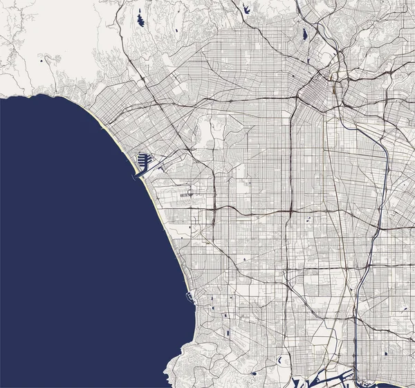 Mapa de la ciudad de Los Ángeles, Estados Unidos — Vector de stock
