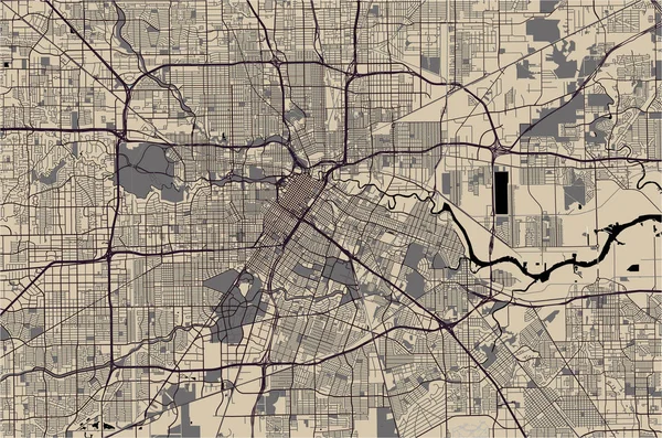 Mapa de la ciudad de Houston, Estados Unidos estado de Texas, Estados Unidos — Vector de stock