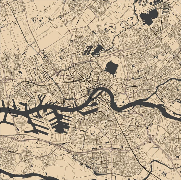 Mapa da cidade de Rotterdam, na Holanda do Sul, Países Baixos — Vetor de Stock