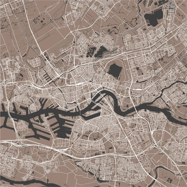 Carte de la ville de Rotterdam, Hollande-Méridionale, Pays-Bas — Image vectorielle