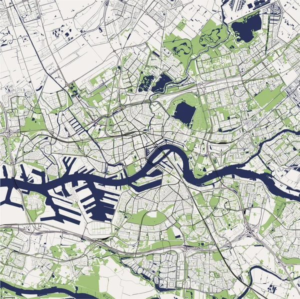 Mapa da cidade de Rotterdam, na Holanda do Sul, Países Baixos — Vetor de Stock