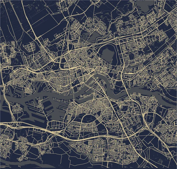 Mapa da cidade de Rotterdam, na Holanda do Sul, Países Baixos — Vetor de Stock