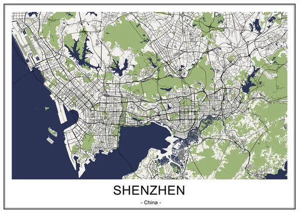 Mapa da cidade de Shenzhen, China — Vetor de Stock