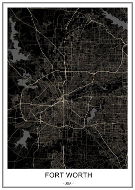 Fort Worth şehrinin haritası, Teksas, ABD
