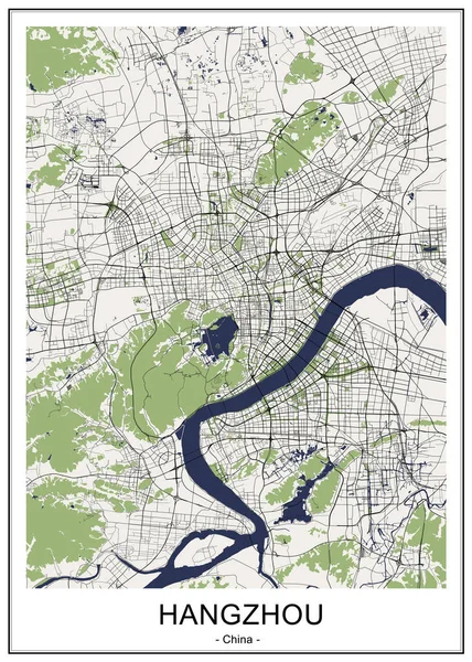 Mapa da cidade de Hangzhou, China — Vetor de Stock