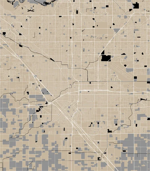 Mapa de la ciudad de Fresno, Estados Unidos — Vector de stock