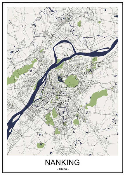 Mapa da cidade de Nanking, China — Vetor de Stock