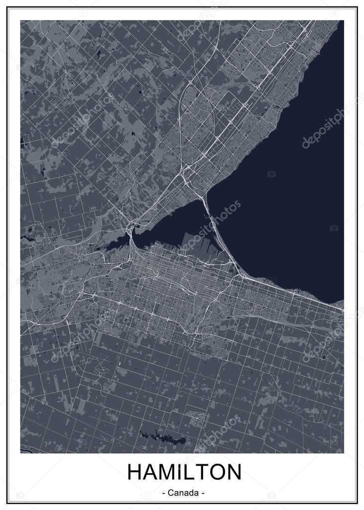 map of the city of Hamilton, Canada