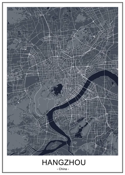 Mapa da cidade de Hangzhou, China — Vetor de Stock