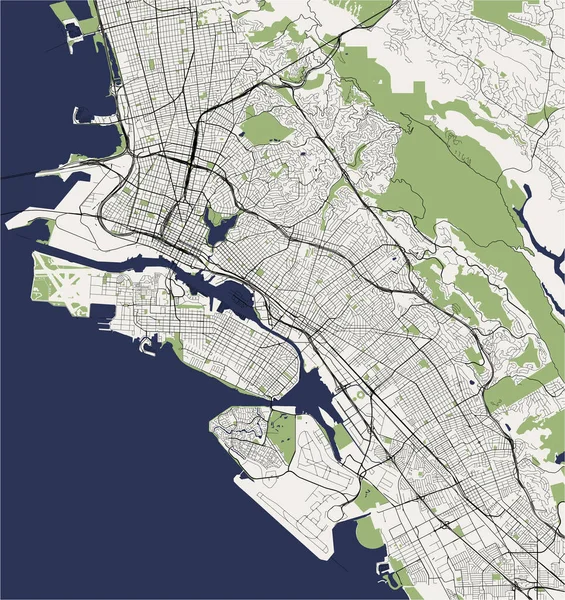 Mapa de la ciudad de Oakland, California, Estados Unidos — Vector de stock