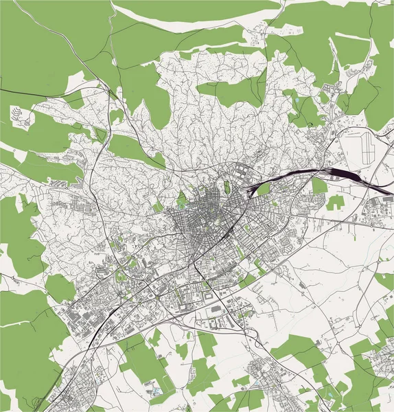 Mapa da cidade de Nimes, Gard, Occitanie, França —  Vetores de Stock