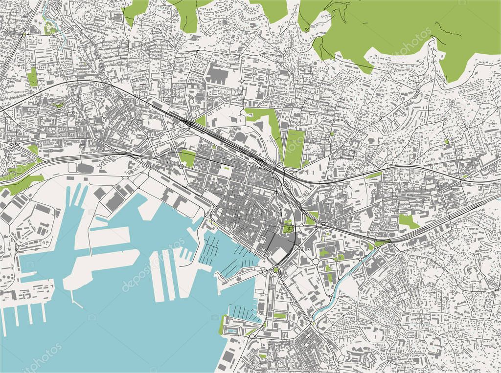 map of the city of Toulon, Var, Provence-Alpes-Cote dAzur, France