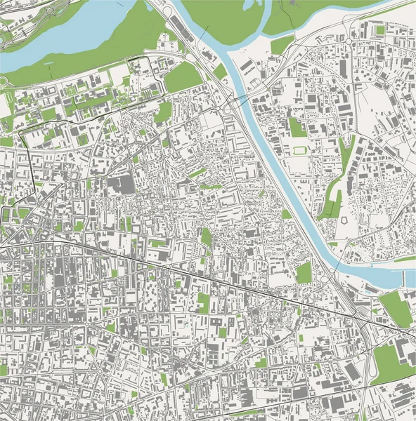 Mapa de la ciudad de Villeurbanne, Auvernia-Rhone-Alpes, Francia — Vector de stock