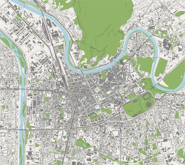 Grenoble, Isere, Auvergne-Rhone-Alpes şehrinin haritası, Fransa