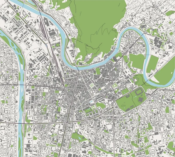 Karta över staden Grenoble, Isere, Auvergne-Rhone-Alpes, Frankrike — Stock vektor