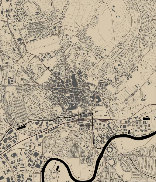 Mappa Vettoriale Della Città Nottingham Nottinghamshire East Midlands Inghilterra Regno — Vettoriale Stock