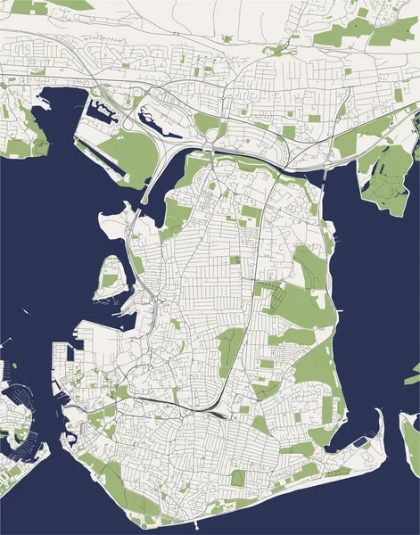 Mapa da cidade de Portsmouth, Hampshire, Sudeste da Inglaterra, Inglaterra, Reino Unido —  Vetores de Stock