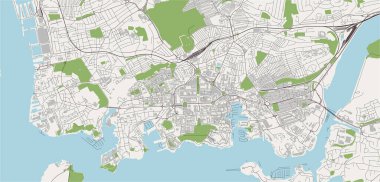 Plymouth şehrinin vektör haritası, Devon, Güney Batı İngiltere, İngiltere, İngiltere