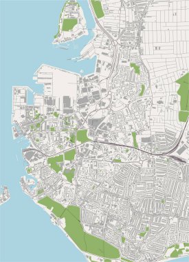 Portsmouth şehrinin vektör haritası, Hampshire, Güney Doğu İngiltere, İngiltere, Uk