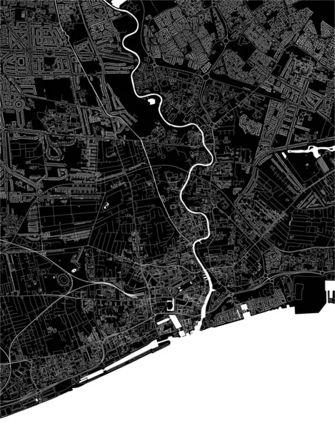 Kingston Şehrinin Hull Üzerindeki Vektör Haritası Yorkshire Yorkshire Humber Doğu — Stok Vektör