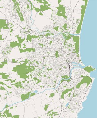 Aberdeen şehrinin vektör haritası, İskoçya, İngiltere