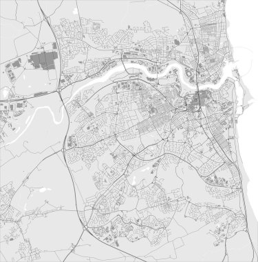 Sunderland şehrinin vektör haritası, Tyne and Wear, Kuzey Doğu İngiltere, İngiltere, İngiltere