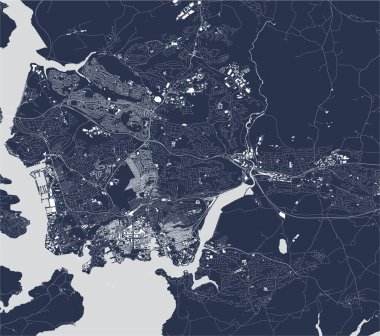 Plymouth şehrinin vektör haritası, Devon, Güney Batı İngiltere, İngiltere, İngiltere