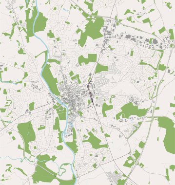 Worcester, Worcestershire, Batı Midlands, İngiltere 'nin vektör haritası.