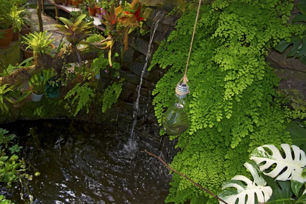 Vackra konstgjorda vattenfall, alla inredda med växter — Stockfoto