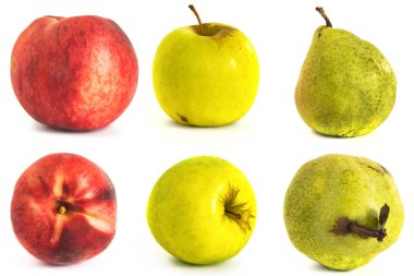 Beyaz vone şeftali armut elma. İzole.