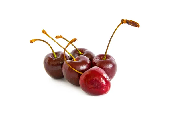 En massa olika sweet cherry på vit bakgrund, — Stockfoto