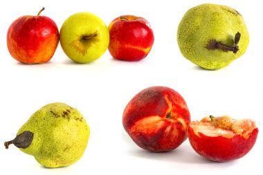 Beyaz vone şeftali armut elma. İzole.