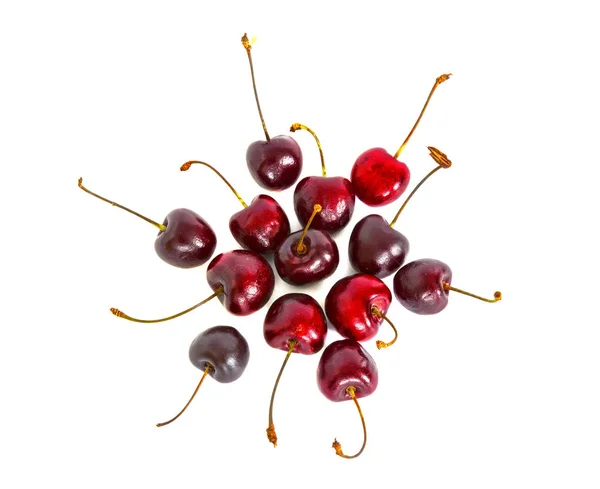 En massa olika sweet cherry på vit bakgrund, — Stockfoto