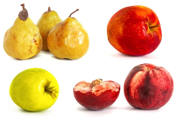 Beyaz vone şeftali armut elma. İzole.