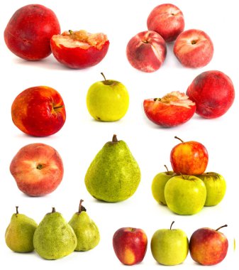 Beyaz vone şeftali armut elma. İzole.