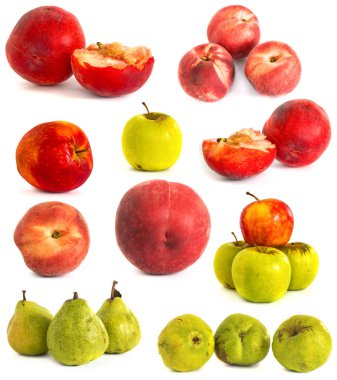 Beyaz vone şeftali armut elma. İzole.