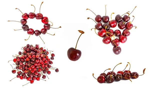 En massa olika sweet cherry på vit bakgrund, — Stockfoto