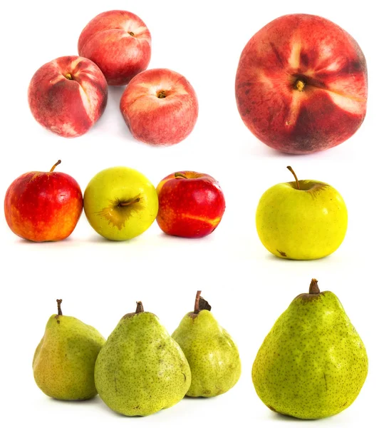 Beyaz vone şeftali armut elma. İzole. — Stok fotoğraf