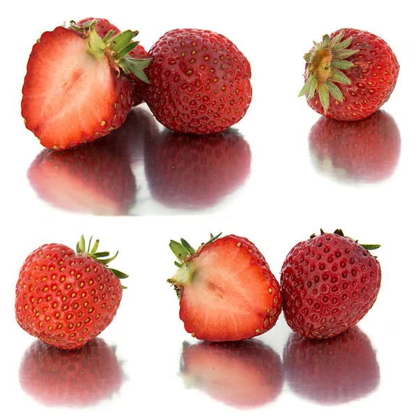 Beaucoup de différents ensembles de fraises sur fond blanc, isoler avec des fraises, beaucoup différent sur une feuille . — Photo