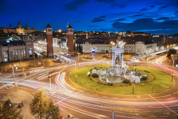 Lama Terpapar Plaza Espanha Barcelona Malam Hari — Stok Foto