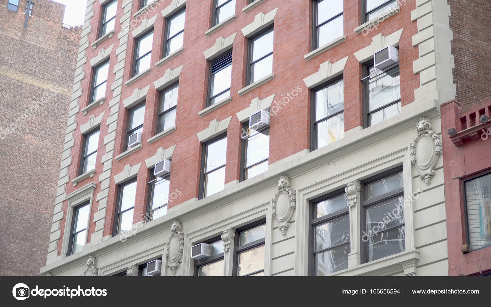 Exterior establishing photo of typical New York City style red