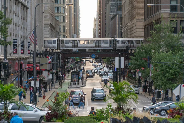 Chicago Usa Circa 2019 View Busy Street Downtown Loop Train — Stock Photo, Image