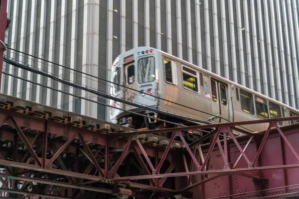 Jour Établissement Plan Train Chicago Passant Par Immeuble Bureaux Centre — Photo