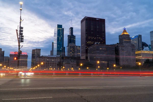 Σικάγο Circa 2019 Night Time Establishing Shot Downtown Chicago Skyline — Φωτογραφία Αρχείου