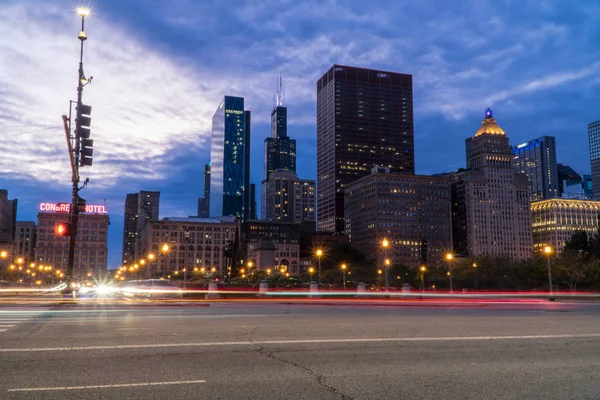 Chicago Circa 2019 Noche Establecer Tiro Del Centro Chicago Skyline — Foto de Stock