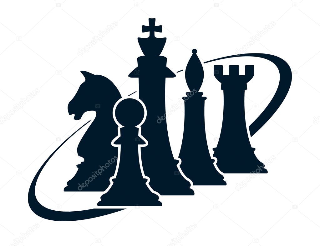 silhouette of chess figures on white